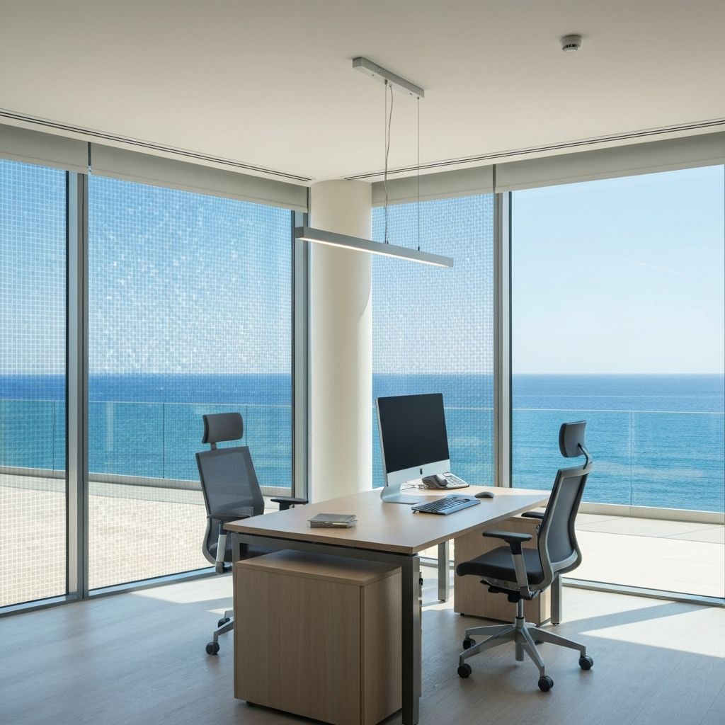 Bureau avec vue mer équipé de film solaire